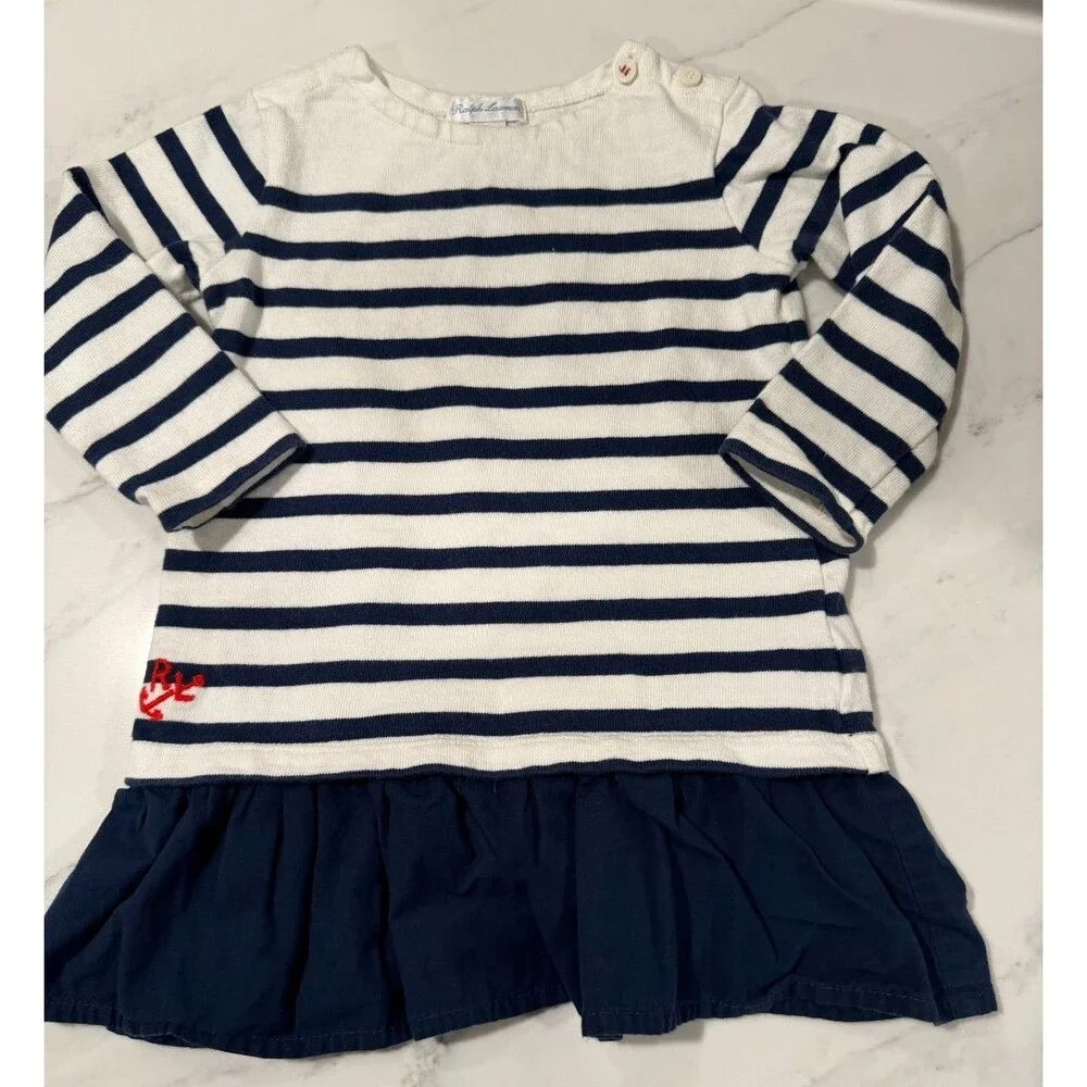 Ralph Lauren Girl's Striped Dress Anchor 18M Nautical Preppy